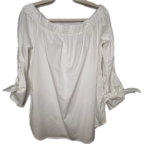 Adrienne White‎ Off The Shoulder Blouse With 3/4 Sleeves With Ties Size Large - Picture 3 of 9